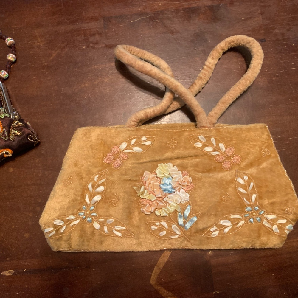 Embroidered Tan Handbag